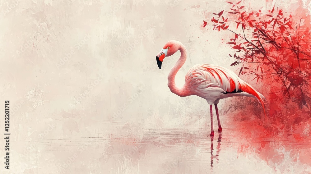 Poster A simple, artistic flamingo isolated on a minimal background with artistic effects 