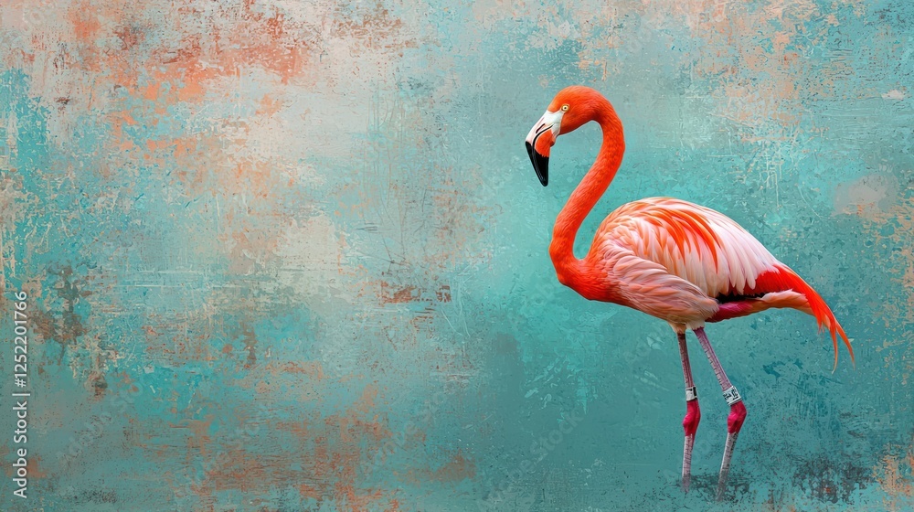 Poster A simple, artistic flamingo isolated on a minimal background with artistic effects 