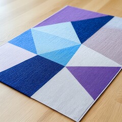 Fototapeta premium Colorful Geometric Rug with Triangular Patterns on Wooden Floor