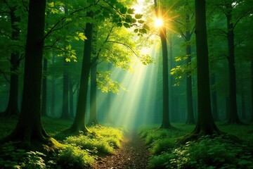 Forest canopy with sunlight filtering through, sunlight, nature, woodland