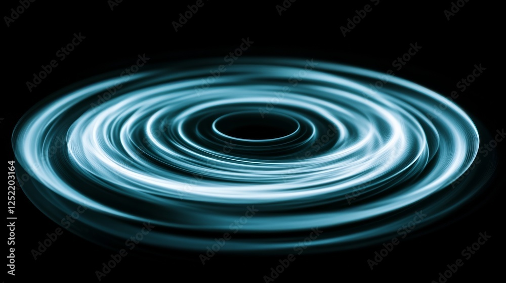 Poster hypnotic blue circular light patterns on black background, abstract digital art. mesmerizing visual 