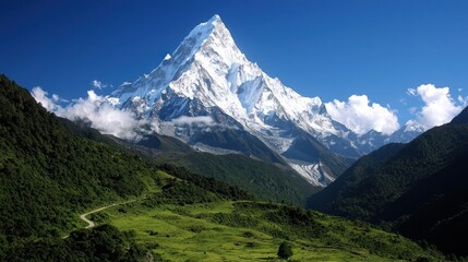 Fototapeta premium Snow Capped Mountain Peak In Valley Scenery