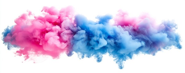 Fototapeta premium Colorful pink and blue smoke explosion on white background, vibrant abstract art concept