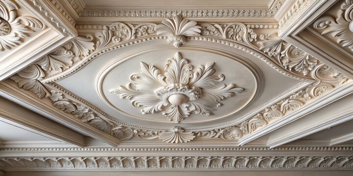 Unfinished plaster molding on the ceiling with decorative gypsum finish