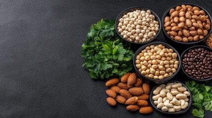 Obraz premium Assorted Dried Beans and Nuts on Dark Background