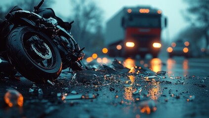 Motorcycle Accident Scene Devastating Collision Wreckage Emergency Services Response Investigation Injury Awareness Safety Hazard