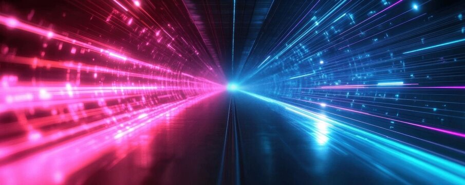 Futuristic Abstract Digital Data Background with Vibrant Blue and Pink Light Streaks in Cyberpunk Style
