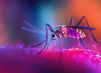 Microscopic Mosquito Feeding, Close-up, Illuminated Background, Science Illustration