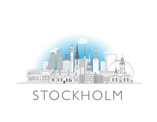 Naklejka premium Stockholm City cityscape illustration skyline drawing with sky