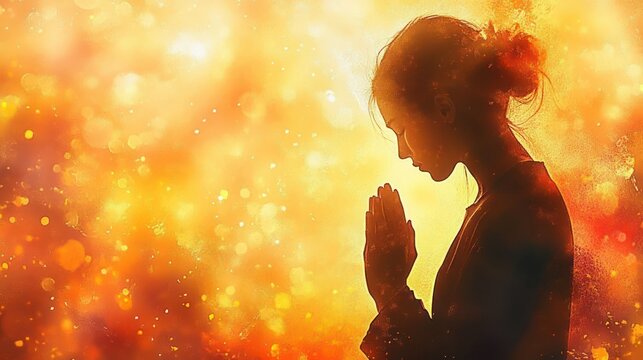 man praying in worship and devotion with vibrant watercolor background spiritual illustration