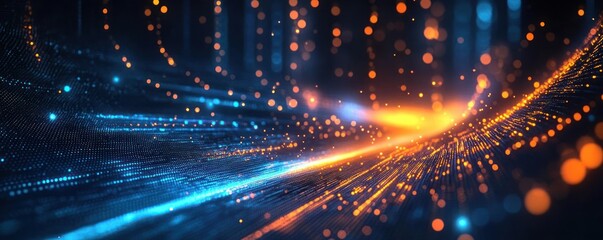 Fototapeta premium Futuristic Cyberpunk Landscape Digital Background with Glowing Lines and Dots for Technology and Data Visualization