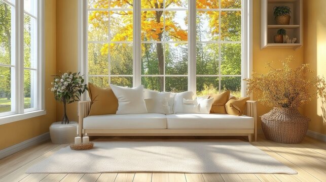 cozy virtual room background with large window for online presentations and zoom meetings
