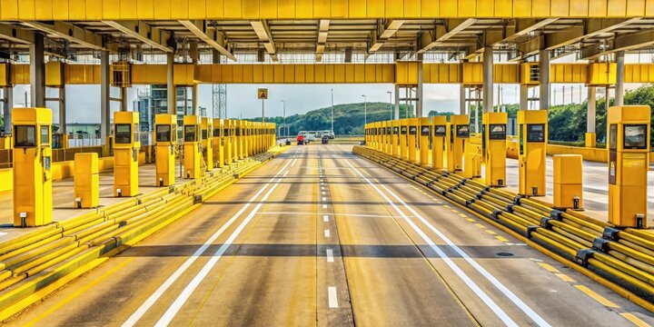 Yellow Telepass lanes open for continuous flow of vehicles without stopping , telepass lane