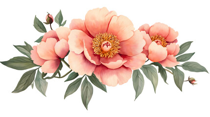 Fototapeta premium Elegant pink peony flowers with delicate petals on a white background