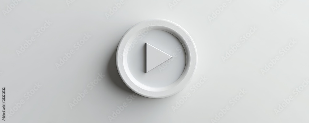 Poster minimalist white play button on studio background, modern simplicity concept