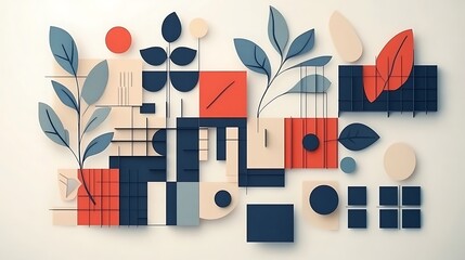 Obraz premium Abstract Geometric Composition Featuring Botanical Elements
