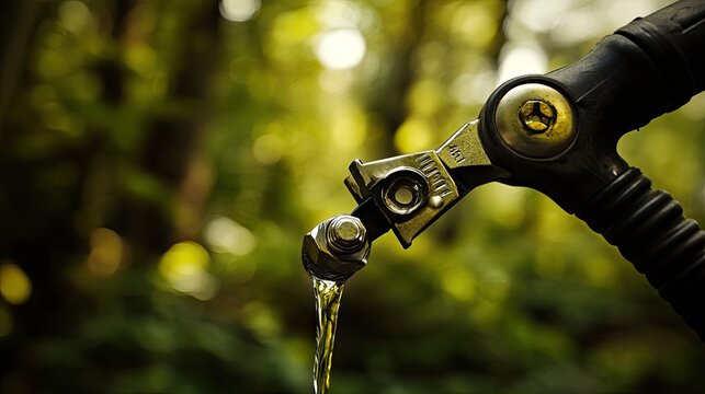 A pair of pliers adjusting a hose clamp on an outdoor water faucet.