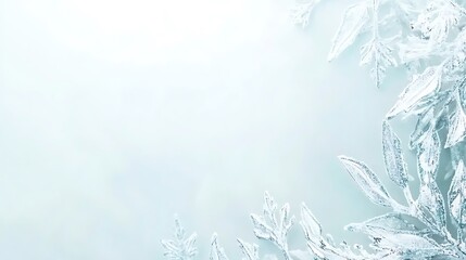 Obraz premium Frosty Winter Leaves Frame Design Background