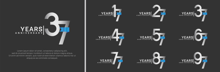 anniversary logo set. vector design silver color and blue ribbon can be use for celebration event
