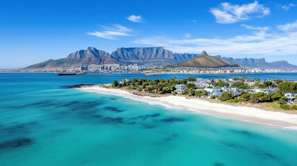 Fototapeta premium stunning aerial view of Cape Town with Table Mountain and turquoise waters