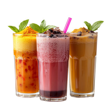 Refreshing Ramadan drinks collection, Jallab, Saffron milk, Rooh Afza, isolated on transparent background, png