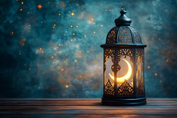 Ramadan Kareem background with arabic lantern and crescent moon