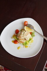 Healthy Grilled salmon Fish with Vegetables and Lemon