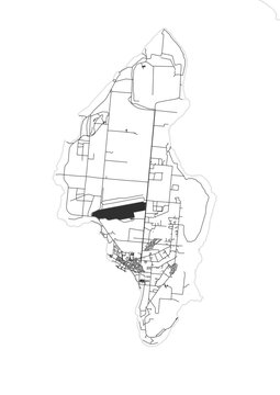 map of highways and buildings in tinian island in Northern Mariana Island country black and white color