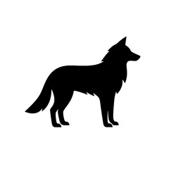 Wolf Silhouette:  A majestic wolf silhouette, standing tall and proud, embodies strength, wildness and mystery. Perfect for logo, emblem or icon. 
