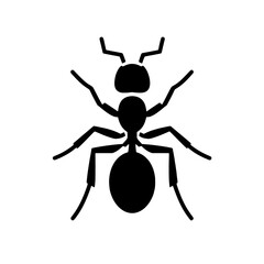 Ant Silhouette: A bold, black silhouette of an ant, meticulously detailed, showcases its six legs and segmented body against a clean backdrop.