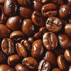 Close-up of Roasted Coffee Beans, Aromatic and Freshly Brewed, Perfect for Coffee Backgrounds. Seamless pattern