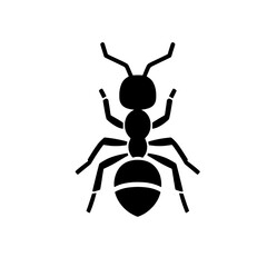 Black Ant Icon: A simple yet striking silhouette of an ant, perfect for illustrating concepts of hard work, collaboration, and resilience.  