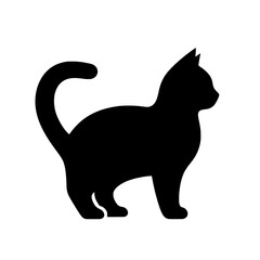 Silhouette of a Cat: A sleek, black cat silhouette stands in profile, a minimalist design perfect for logos, icons, or illustrations. Its elegant form and simple style create a captivating image.