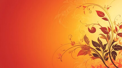 Autumnal Floral Design on Warm Orange Background