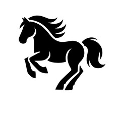 Silhouette of a Stallion:  A striking black silhouette of a powerful stallion, its mane flowing in the wind, captures the spirit of freedom, strength, and grace.