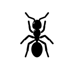 Black Ant Silhouette: A bold, stark silhouette of a single ant, rendered in pure black against a clean background.  Perfect for illustrative or graphic design projects needing a simple.