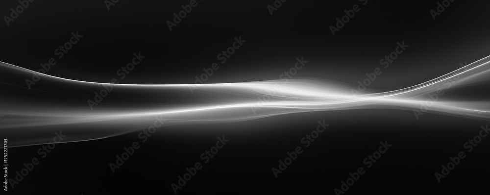 Poster abstract light waves on black background, flowing motion. minimalist design and futuristic concept
