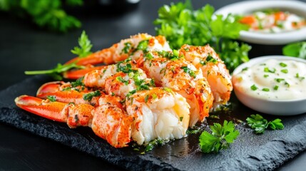 Freshly Cooked Lobster Tail Platter with Garlic Butter and Herbs