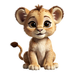 Adorable lion cub with wide eyes, radiating curiosity and a sense of adventure.