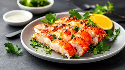 Delicious Cooked Seafood with Herbs and Lemon on a Plate