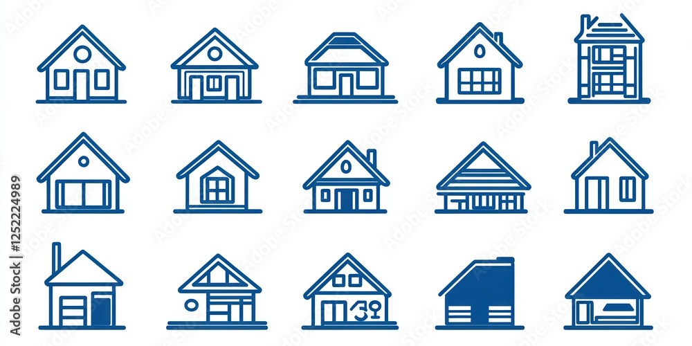 Poster Vector icons illustrating property development stages from design to construction. 
