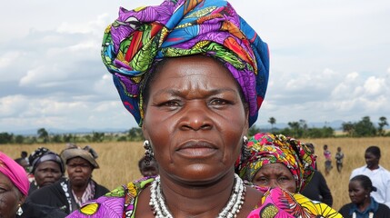 African woman in traditional head wrap, rural setting.  Possible use  Stock photo