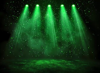 Photo of green laser lights on a black background for a dance party or concert show. 
