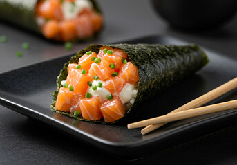 Temaki de Salmão Cremoso no Estilo Brasileiro