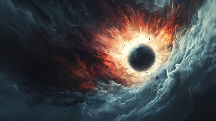 Dramatic illustration of a comet approaching earth, capturing the impending catastrophe with striking visuals and the rule of thirds composition. Cursed Celestial Bodies. Illustration