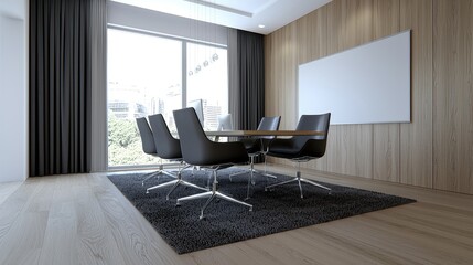 Fototapeta premium Modern Conference Room with City View, Suitable for Meetings or Presentations