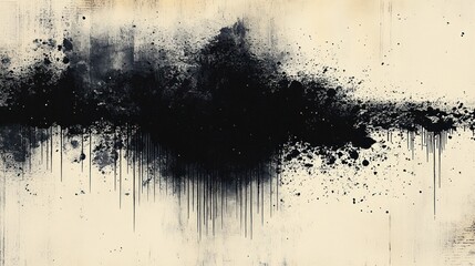 Minimalist Abstract Ink Wash Artwork Black Brushstrokes Beige Background