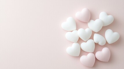 Pink and white hearts on pastel background; Valentine's Day card design