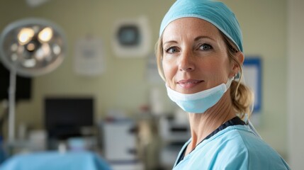 Smiling surgeon woman in operating room, medical expert