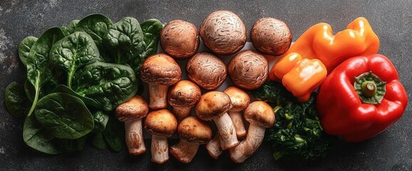 Assorted Fresh Vegetables On Dark Surface